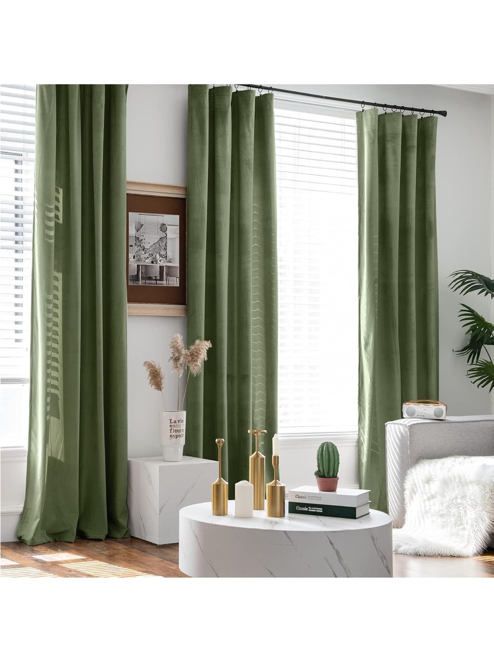 Green Velvet Window Curtain Panels